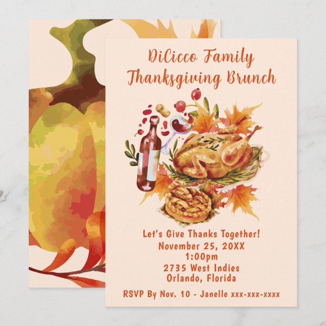 Family Thanksgiving Brunch Inbjudningar (Fram/baksida)