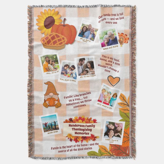 Family Thanksgiving Memories Photo Collage Filt (Framsidan Vertikal)