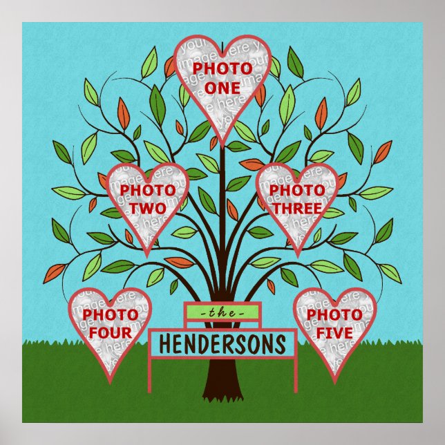 Family Träd Anpassningsbar 5 Photo Collage Summer  Poster (Framsidan)