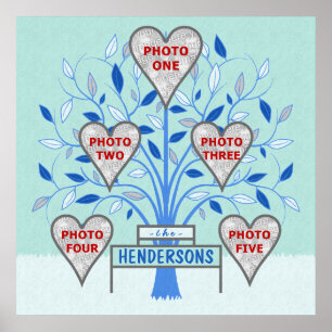 Family Träd Anpassningsbar 5 Photo Collage Winter  Poster