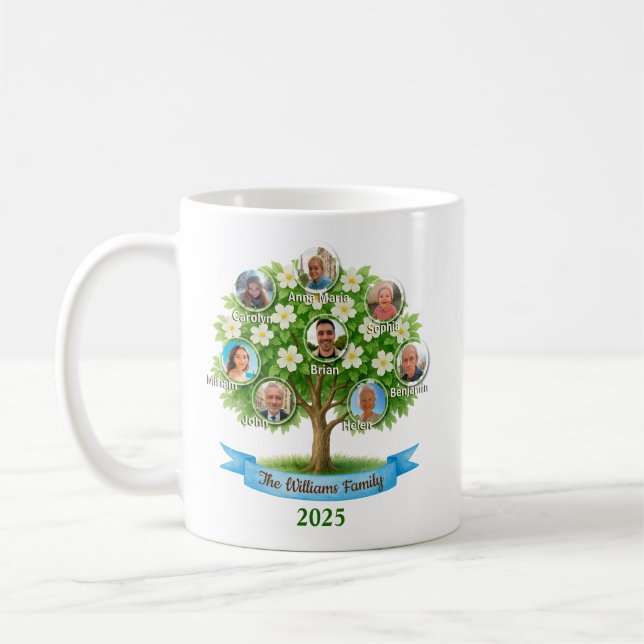 Family Träd Photo Namn Grandma Nana Coffee Gift Kaffemugg (Vänster)