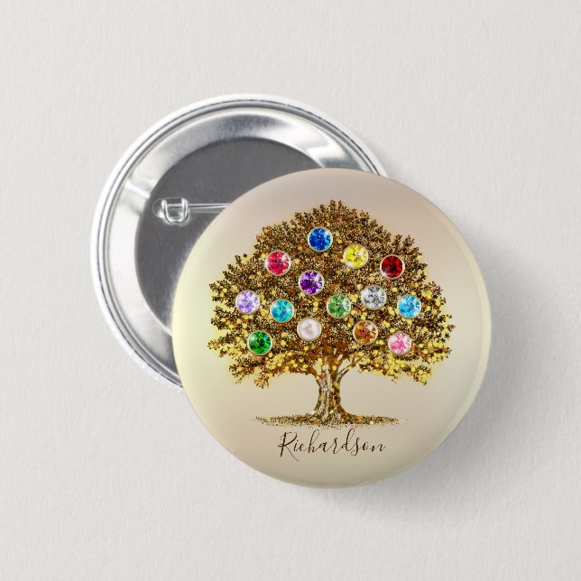 Family Tree Birthstone personalized together gift Knapp (Framsida & baksida)