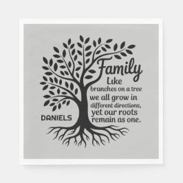 Family Tree Black & Gray Personalized Family Name Pappersservett
