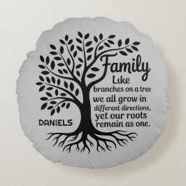 Family Tree Black & Gray Personalized Rund Kudde