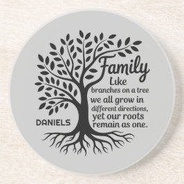 Family Tree Black & Gray Personalized Sandstone Underlägg
