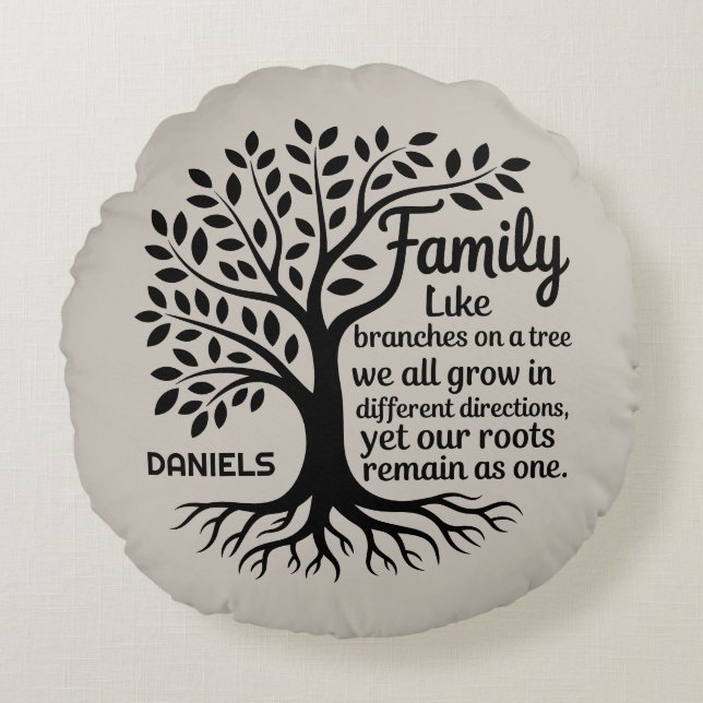 Family Tree Black & Tan Personalized Rund Kudde (Framsidan)