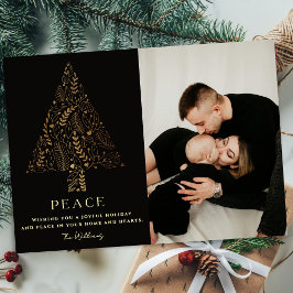 Family Tree Christmas Photo Elegant Gold & Black  Julkort