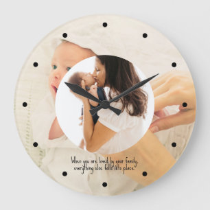 Family Two Photo Collage Simple Round Ram Stor Klocka