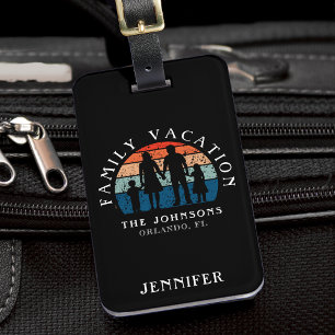 Family Vacation Holding Händer Retro Sol Black Bagagebricka