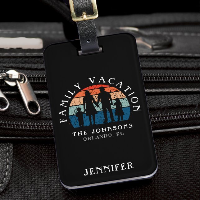 Family Vacation Holding Händer Retro Sol Black Bagagebricka (Family Vacation Holding Hands Retro Sun Black Luggage Tag
)