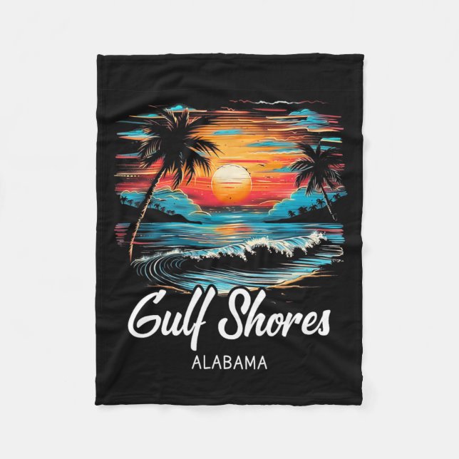 Family Vacation Retro Sunset Alabama Bukt Shores Fleecefilt (Framsidan)