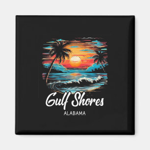 Family Vacation Retro Sunset Alabama Bukt Shores Magnet