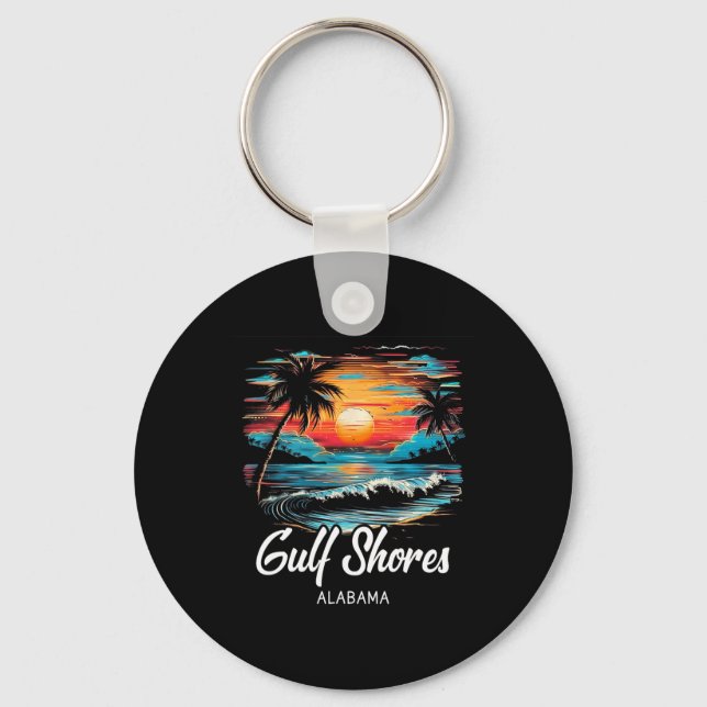 Family Vacation Retro Sunset Alabama Bukt Shores Nyckelring (Framsida)