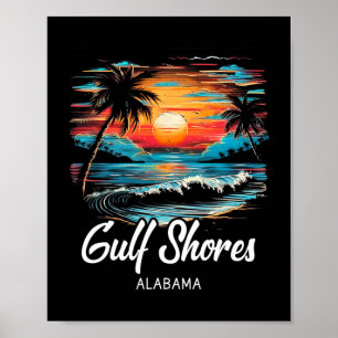 Family Vacation Retro Sunset Alabama Bukt Shores Poster