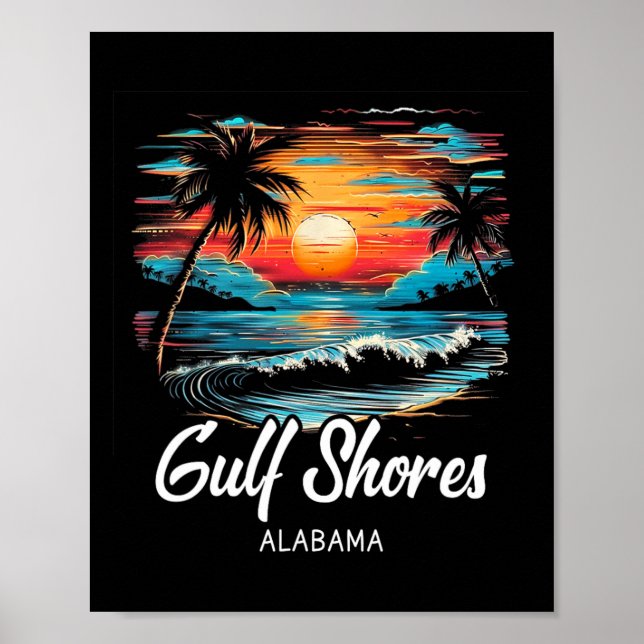 Family Vacation Retro Sunset Alabama Bukt Shores Poster (Framsidan)