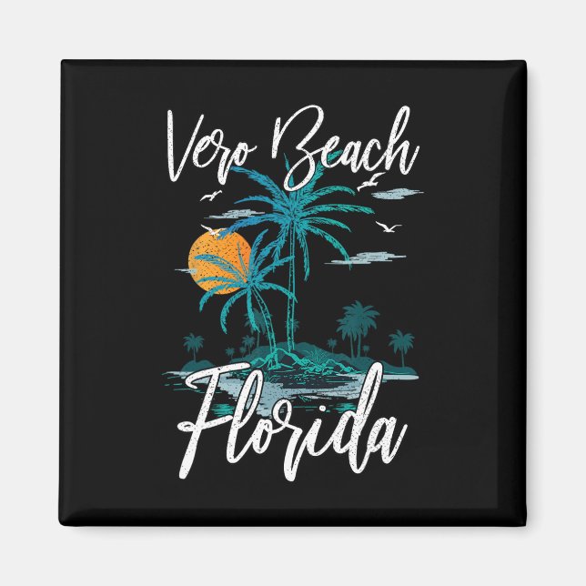 Family Vacation Retro Sunset Florida Vero Beach Magnet (Framsidan)