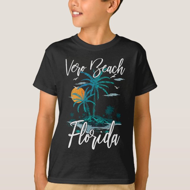 Family Vacation Retro Sunset Florida Vero Beach T Shirt (Framsida)