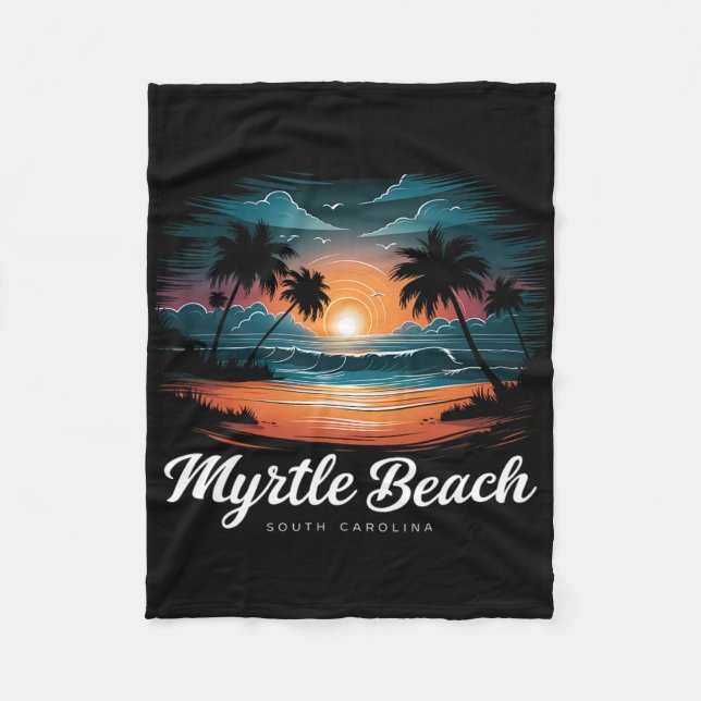 Family Vacation Retro Sunset South Carolina Myrtle Fleecefilt (Framsidan)