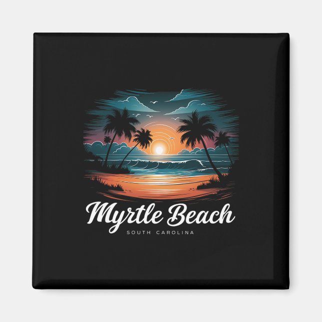 Family Vacation Retro Sunset South Carolina Myrtle Magnet (Framsidan)
