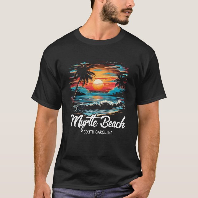 Family Vacation Retro Sunset South Carolina Myrtle T Shirt (Framsida)