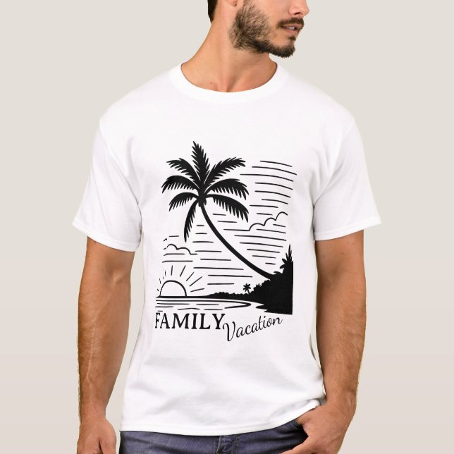 Family Vacation – Tropical Sunset Beach T Shirt (Framsida)