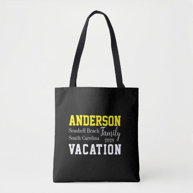 Family Vacation Typography Summer Gult Black Tygkasse (Framsida)
