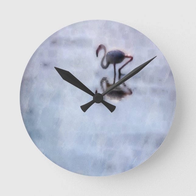 Famingo Walking in Heather Vatten Rund Klocka (Framsida)