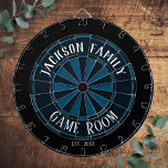 Famliy Namn Game Room Blue Darttavla<br><div class="desc">Färgadens bakgrund med eget namn och spelrum i mitten av kortet. Annan färg tillgänglig i butiken.</div>