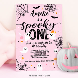 Famoso uno, primer cumpleaños, Halloween rosa Inbjudningar