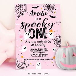 Famoso uno, primer cumpleaños, Halloween rosa Inbjudningar