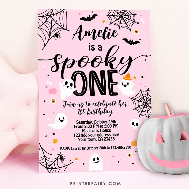 Famoso uno, primer cumpleaños, Halloween rosa Inbjudningar (Skapare uppladdad)