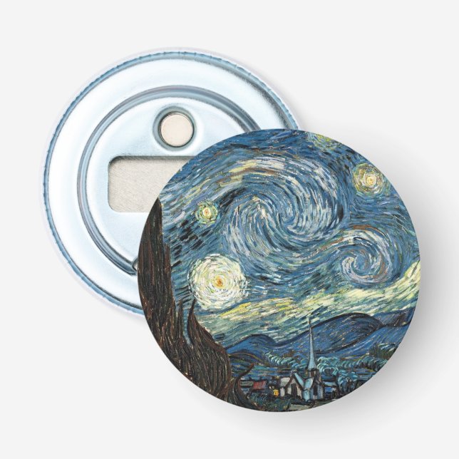 Famous art reprint, Starry Night, by Van Gogh Flasköppnare (Framsidan)