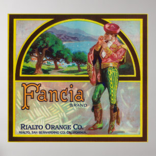 Fancia brännmärker den citrusa lådaetiketten poster