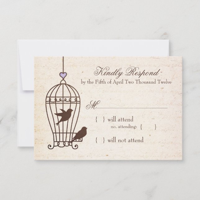 Fanciful Bird Cage Lavender & Brown Bröllop OSA Kort (Framsida)