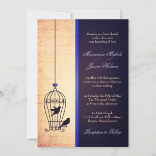 Fanciful Bird Cage med Blue Ribbon Bröllop Inbjudningar