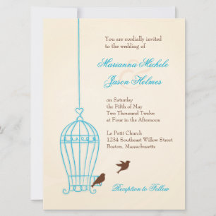 Fanciful Bird Cage Teal & Chocolate Bröllop Inbjudningar