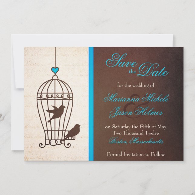 Fanciful Bird Cage Teal & Chocolate Spara datum Spara Datumet (Framsida)