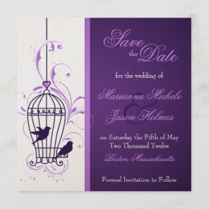Fanciful Birdcage & Swirls Eggplant Spara datum Datumet