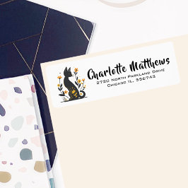 Fanciful Black Cat Return-adressetikett Returadress Etikett
