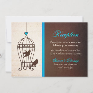 Fanciful fågelcage - Chocolate & Teal Reception Inbjudningar