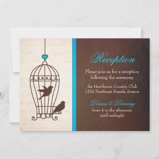 Fanciful fågelcage - Chocolate & Teal Reception Inbjudningar