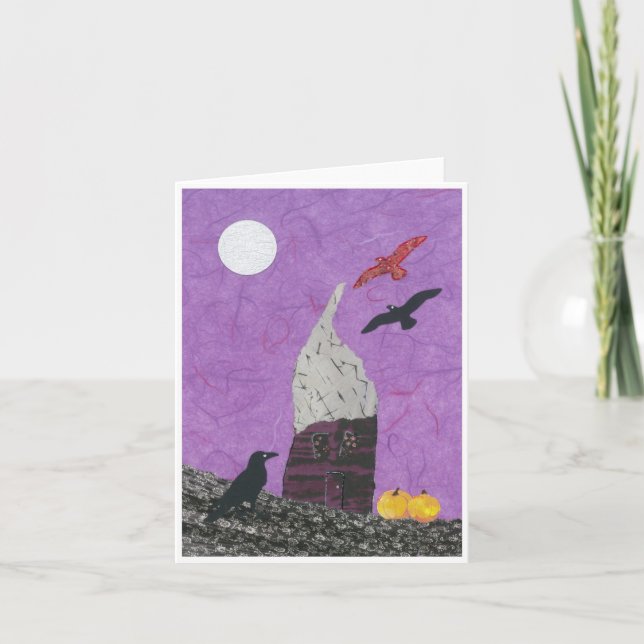Fanciful Halloween eller Samhain Card, House, Kråk Kort (Framsida)