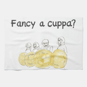 Fancy a Cuppa Rolig Biscuit Polis Vattenfärgskonst Kökshandduk