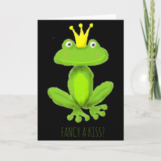 Fancy A Kiss Frog Prince Cartoon Valentiness Day T Kort (Framsida)