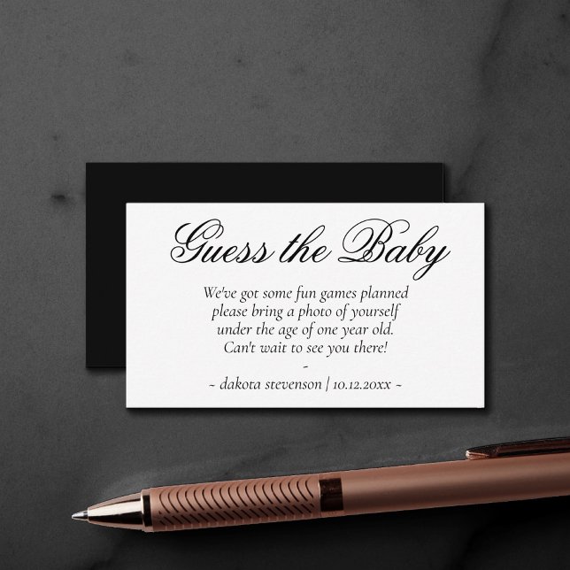 Fancy Black Script | Modern Gissa Bebis-leken Tilläggskort (Skapare uppladdad)