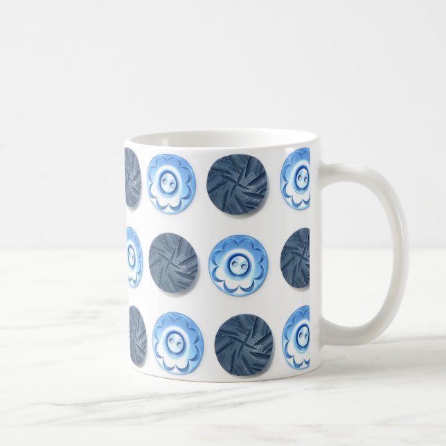 Fancy Blue Sewing Buttons on White Pattern Kaffemugg (Höger)