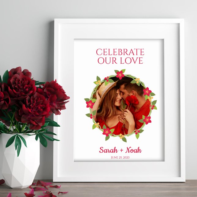 Fancy Brightly Colorful Red Floral Wreath Photo Poster (Skapare uppladdad)