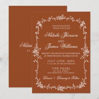 Fancy Burnt Orange Floral Boho Terracotta Wedding Inbjudningar