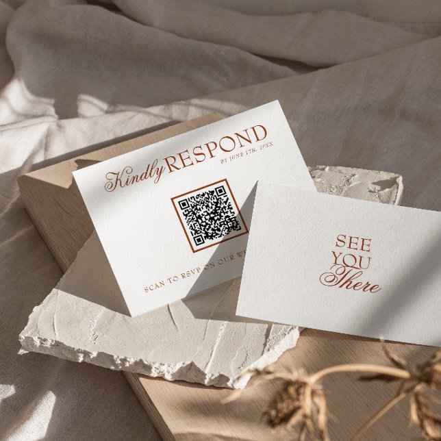 Fancy Burnt Orange Terracotta QR Code Wedding OSA Kort (Skapare uppladdad)