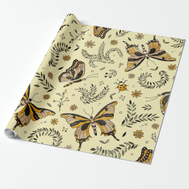 Fancy Butterflies and Flowers Presentpapper (Utrullad)